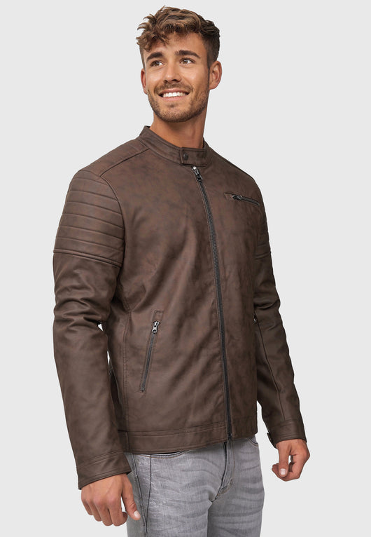 Indicode men's Manuel leather jacket made of imitation leather with a biker collar