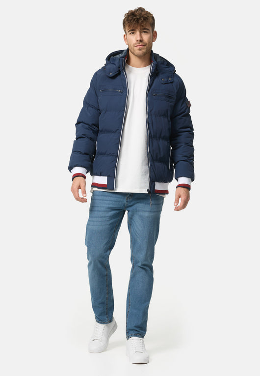 Indicode men's Marlon quilted jacket in down jacket look with detachable hood