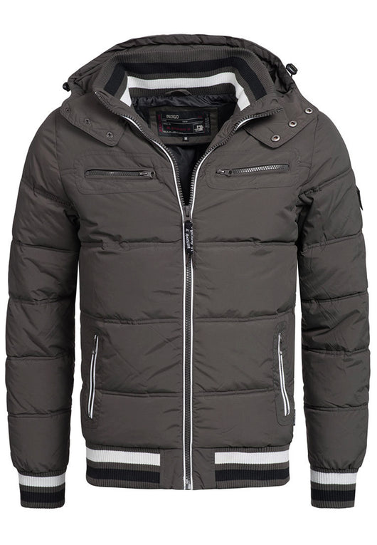 Indicode men's Marlon quilted jacket in down jacket look with detachable hood