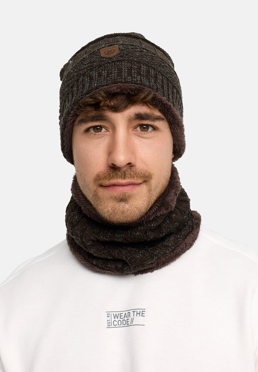 Indicode Men's Siracusa Winter Set Hat & Scarf with Fleece Lining (Teddyfleece)