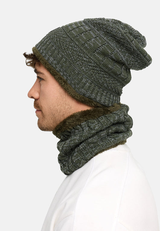 Indicode Men's Siracusa Winter Set Hat & Scarf with Fleece Lining (Teddyfleece)