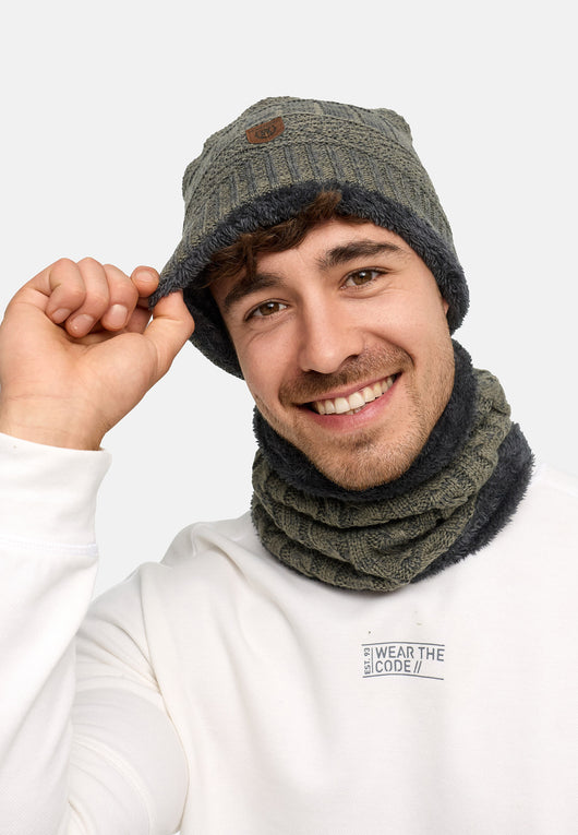 Indicode Men's Siracusa Winter Set Hat & Scarf with Fleece Lining (Teddyfleece)