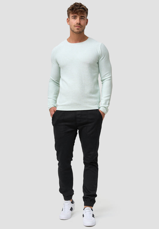 Indicode Men's Loakim Knit Jumper with Crew Neck & Roll Edge made from 100% Cotton