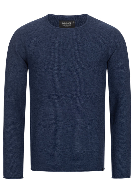 Indicode Men's Loakim Knit Jumper with Crew Neck & Roll Edge made from 100% Cotton