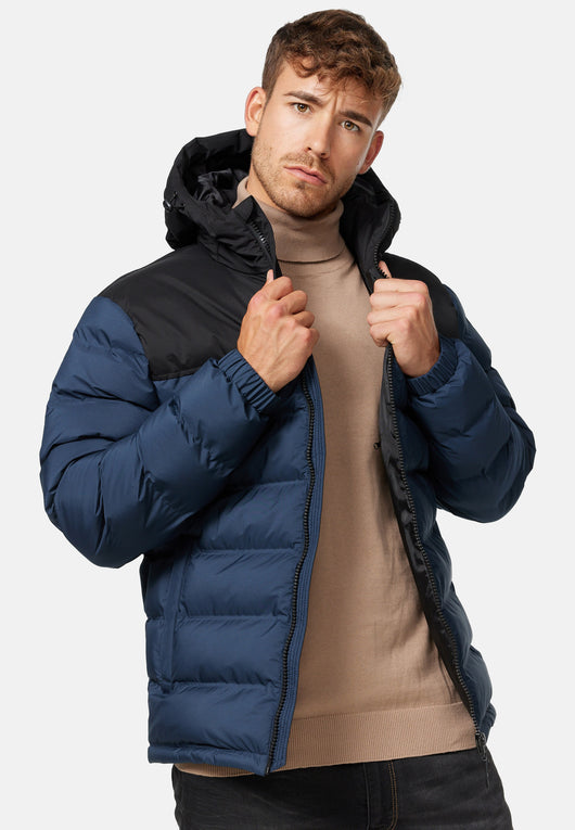 Indicode men's Eberhardy quilted jacket in down jacket look with hood and stand-up collar