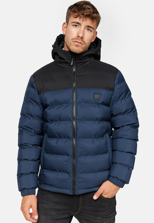 Indicode men's Eberhardy quilted jacket in down jacket look with hood and stand-up collar