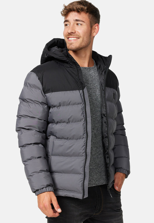 Indicode men's Eberhardy quilted jacket in down jacket look with hood and stand-up collar