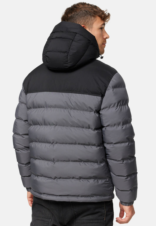 Indicode men's Eberhardy quilted jacket in down jacket look with hood and stand-up collar