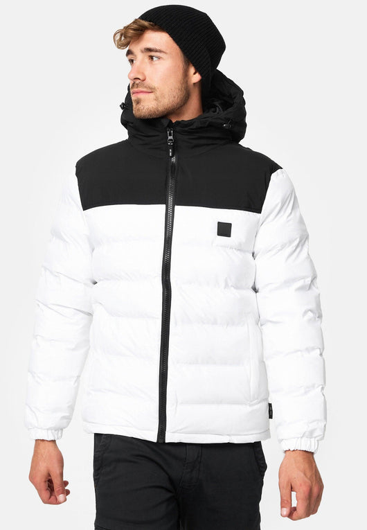 Indicode men's Eberhardy quilted jacket in down jacket look with hood and stand-up collar