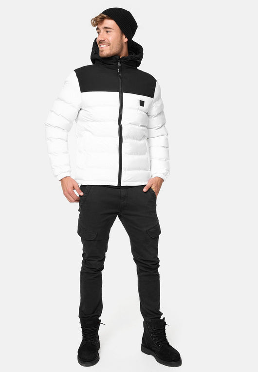 Indicode men's Eberhardy quilted jacket in down jacket look with hood and stand-up collar