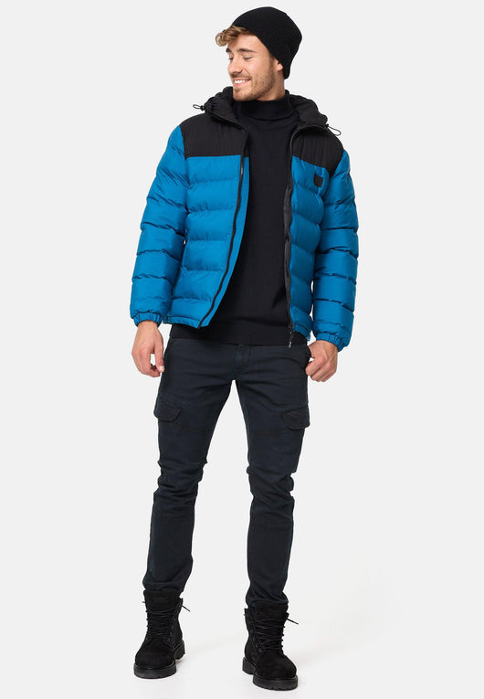 Indicode men's Eberhardy quilted jacket in down jacket look with hood and stand-up collar