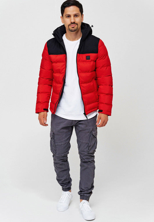 Indicode men's Eberhardy quilted jacket in down jacket look with hood and stand-up collar